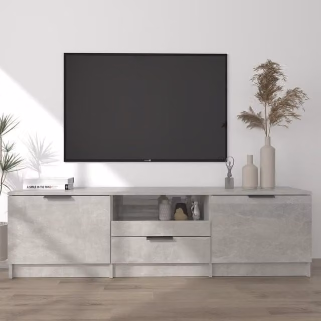 Berkfield Home Modern TV Cabinet in Concrete Grey, W/D/H: 140 x 35 x 40 cm