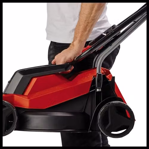 Einhell 1000W Electric Lawn Mower with 32cm Cutting Width and 30L Collection Bag in Red and Black – 4