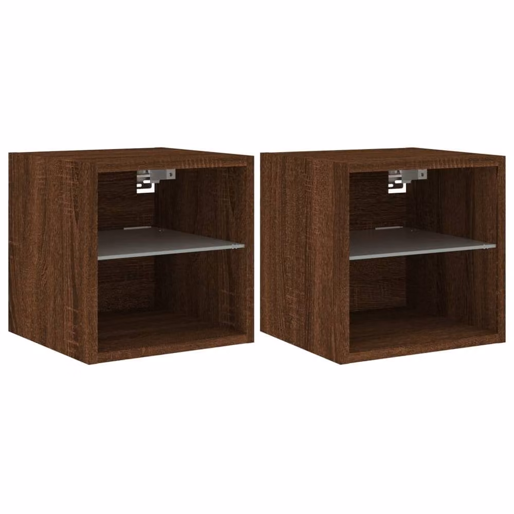 Berkfield Home Set of 2 Modern TV Wall Cabinets with LED Lights in Brown Oak, W/D/H: 30 x 28.5 x 30 cm – 2