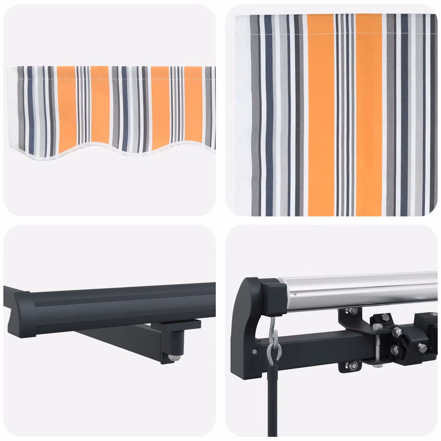 Berkfield Home Manual Retractable Wall-Mounted Folding Arm Awning in Orange Multicolour Stripe, W: 400 cm, D: 300 cm – 4