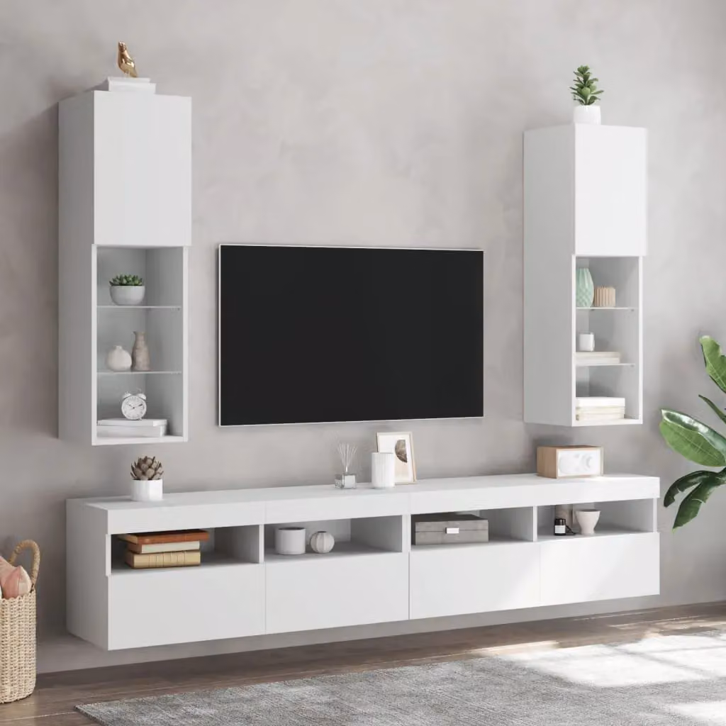 Berkfield Home Modern White TV Cabinet with Integrated LED Lights, W/D/H: 30.5 x 30.0 x 102.0 cm – 3
