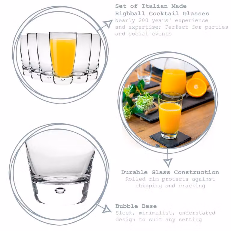 Bormioli Rocco Luna Tumbler Glasses, Transparent, 340 ml, Pack of 24