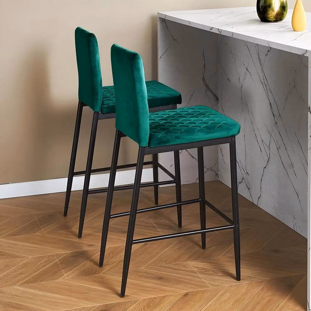 KORVIXA Green Velvet Bar Chair Set with Modern Metal Upholstered Frame – 4
