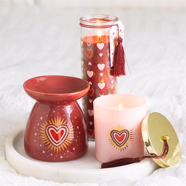 KDMK Burning Love Black Fig Scented Candle in a Pink and Gold Glass Heart Jar