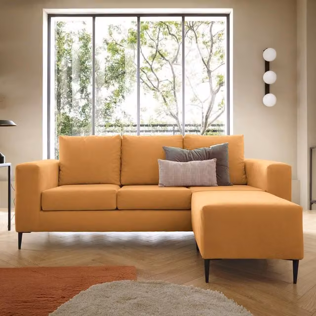 Abakus Direct Capri Reversible Corner Sofa in Saffron Orange and Yellow with Matching Ottoman