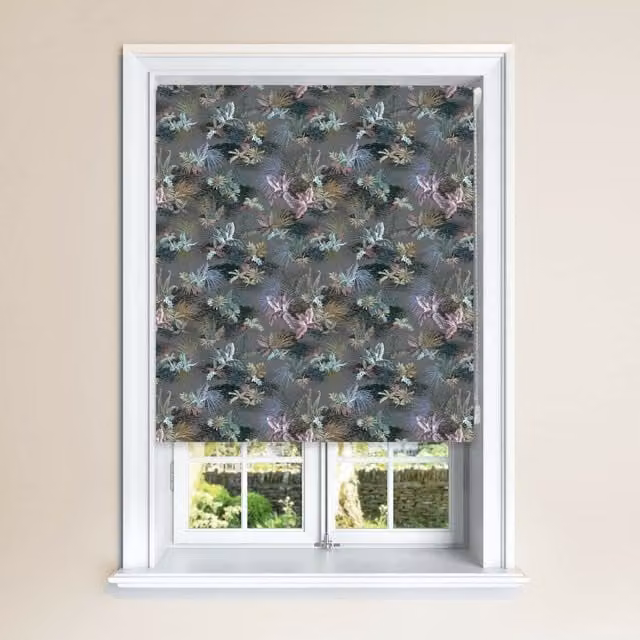 Lister Cartwright Grey Floral Jungle Design Blackout Roller Blinds, W: 210 cm, H: 140 cm