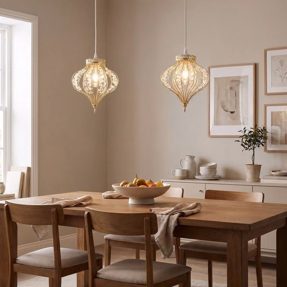 Happy Homewares Teardrop Pendant Lamp Shade in Shiny Gold with Transparent Acrylic Beads – 2