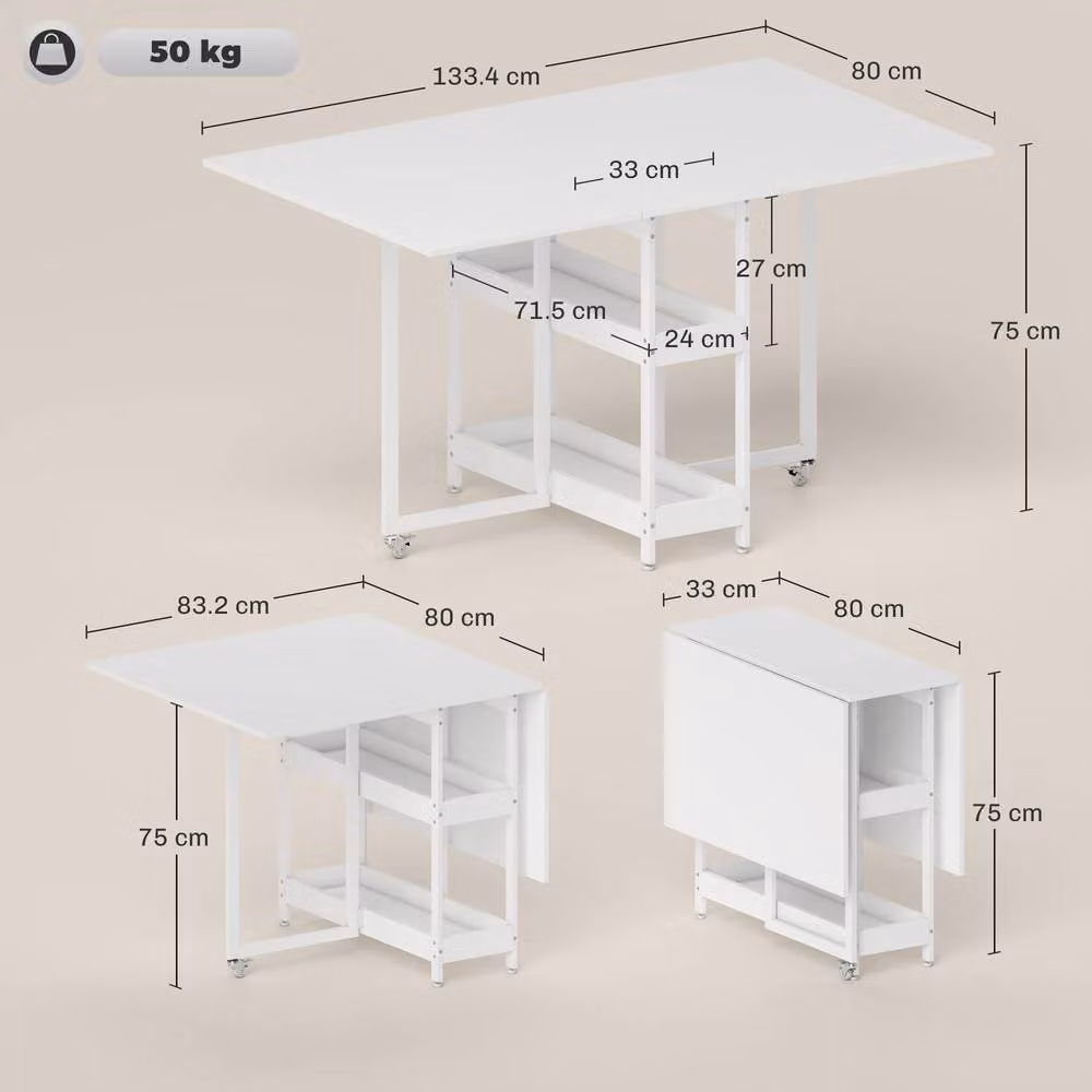 STILVORA Modern White Rectangular Dining Table with Drop Leaf and Storage – 2