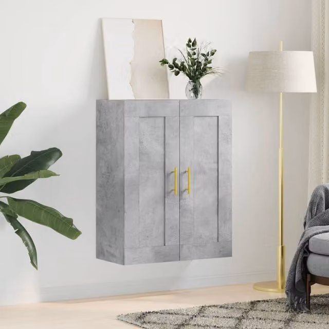 Berkfield Home Wall Mounted Cabinet in Concrete Grey, W/D/H: 69.5 x 34 x 90 cm