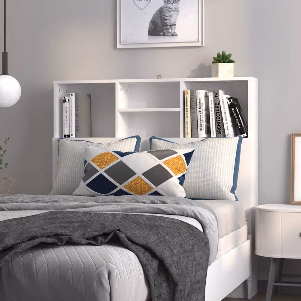 Berkfield Home Modern Wall Mounted Headboard Cabinet in White, W/D/H: 100 x 19 x 103.5 cm – 2