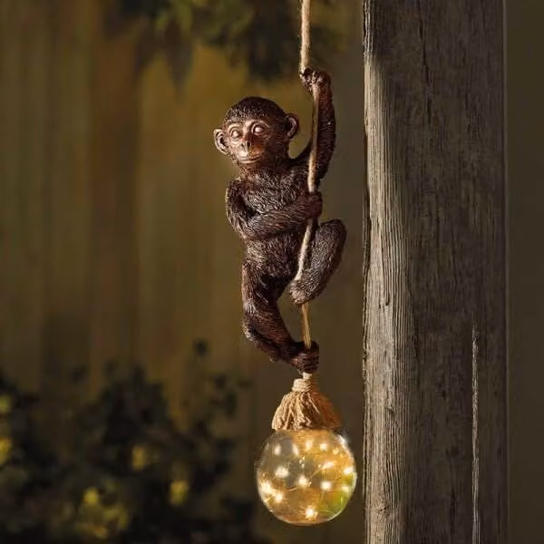 Marco Paul Bronze Monkey Hanging Solar Powered Garden Ornament, Height: 34 cm