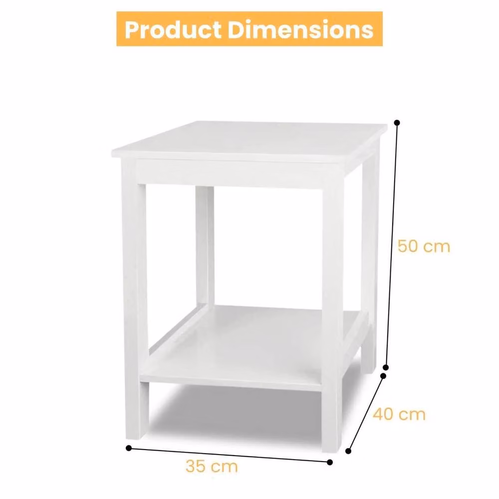 EONLION 2-Tier Modern White MDF Wooden Bedside Table, H 100 cm x W 50 cm x D 35 cm – 2