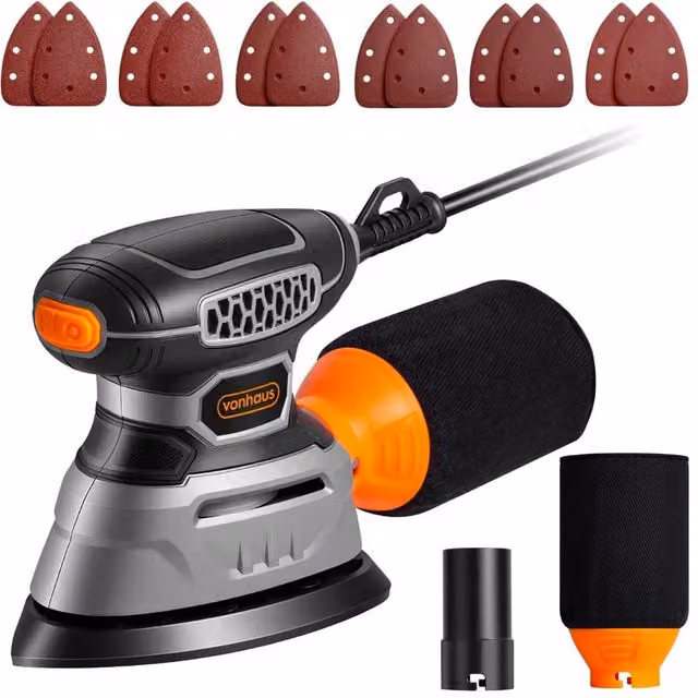 VonHaus 140W Detail Palm Sander in Grey and Orange – 9
