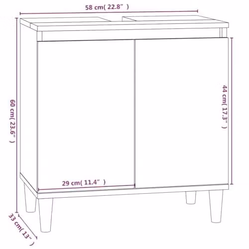 vidaXL Grey Sonoma Sink Cabinet with Hinged Doors, W/D/H: 58 x 33 x 60 cm – 3