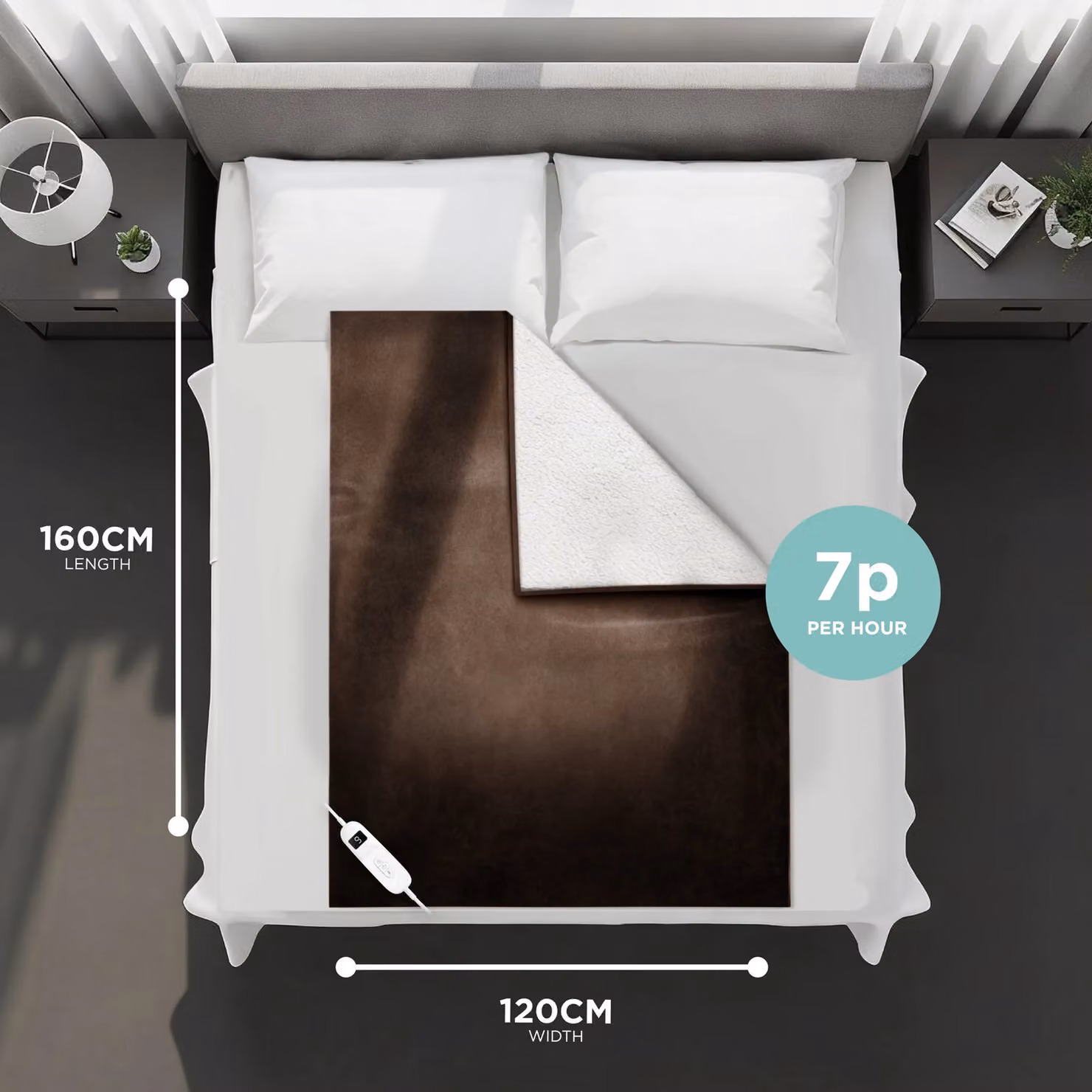 DMD Collective Heated Electric Blanket Throw in Brown with Fleece and Sherpa, 9 Heat and Timer Settings, W/D/H: 120 x 160 cm, Machine Washable – 2