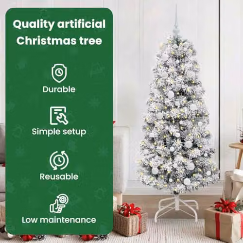 vidaXL Artificial Hinged Christmas Tree in Green and White, 150 cm – 4