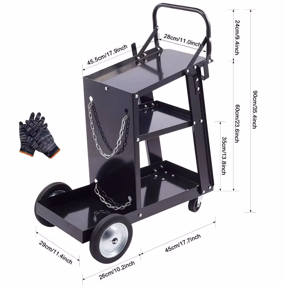 Ventryn 3 Tier Welding Plasma Cutter Cart Storage Trolley with Chain Lock, Black – 2