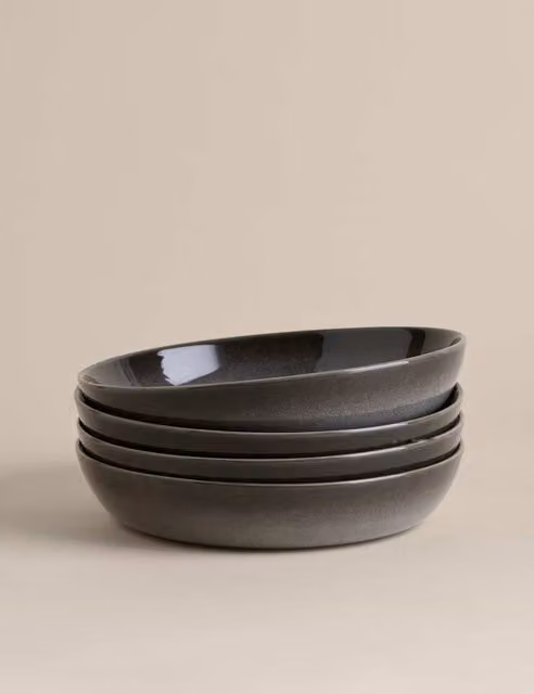 M&S Amberley Reactive Stoneware Pasta Bowls, Set of 4, Grey