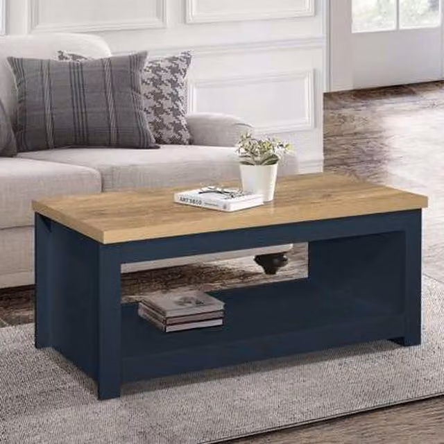 Birlea Modern Rectangular Oak Coffee Table in Blue, Grey and Silver