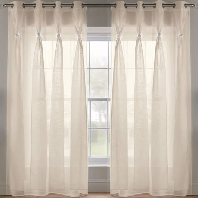 Livinluxury Plain Transparent Fabric Panel Curtain Pair in Beige and Yellow, W/H: 274 cm x 274 cm