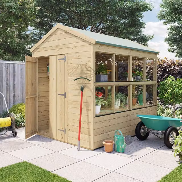 BillyOh Rustic Brown Wooden Tongue and Groove Apex Potting Shed with Gable Roof