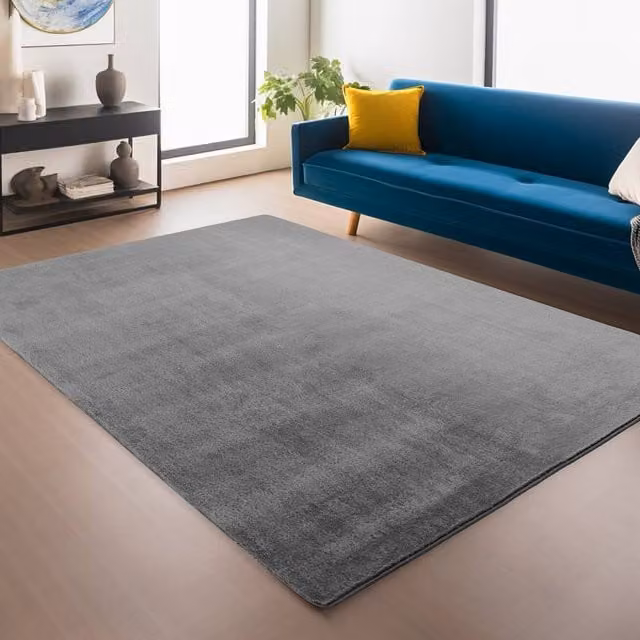 Desire Rugs Snuggly Washable Low Pile Area Rug with Anti-Slip Felt Backing in Anthracite Grey, W: 100 cm, D: 60 cm