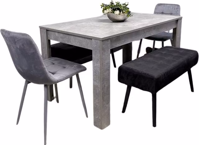 Kosy Koala Modern Dining Set with Rectangular Wood Table, 2 Chairs and Bench in Grey and Black