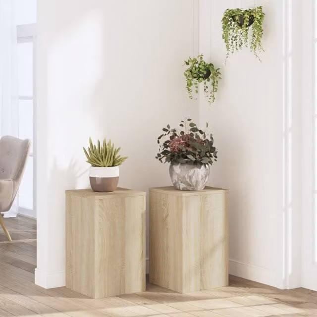 Berkfield Home Set of 2 Sonoma Oak Plant Stands in Brown, W/D/H: 30 x 30 x 50 cm
