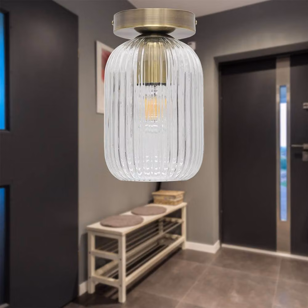 First Choice Lighting Batley Set of 2 Ceiling Light Fittings with Transparent Glass and Gold/Brass Finish – 3