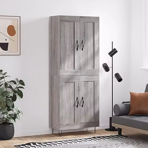 vidaXL Grey Sonoma Highboard with Hinged Doors and Internal Shelves, W/D/H: 69.5 x 34 x 180 cm – 2