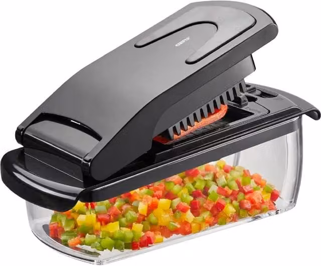Gefu Treppo Vegetable and Cheese Cube Cutter with Collection Tray in Transparent and Black