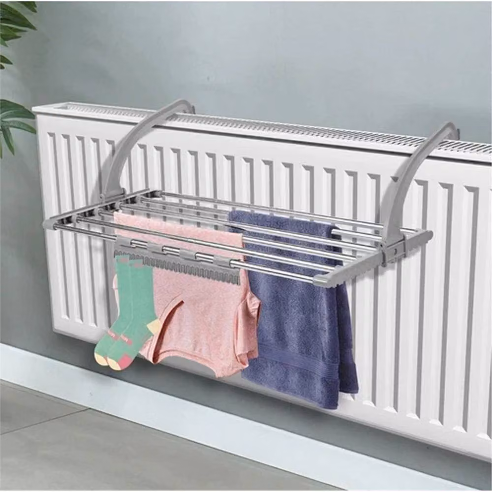 VOGREX Foldable Radiator Airer Towel Rack with Sock Clips in Grey, 6m – 2