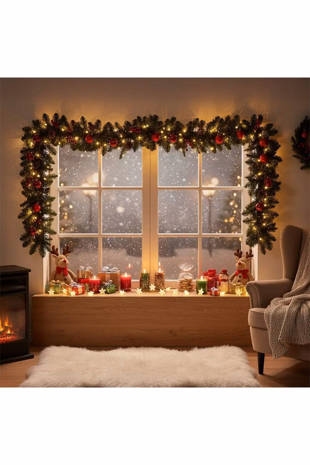 Living and Home Christmas Wreath with Multicolour LED Lights in Red and Green – 2