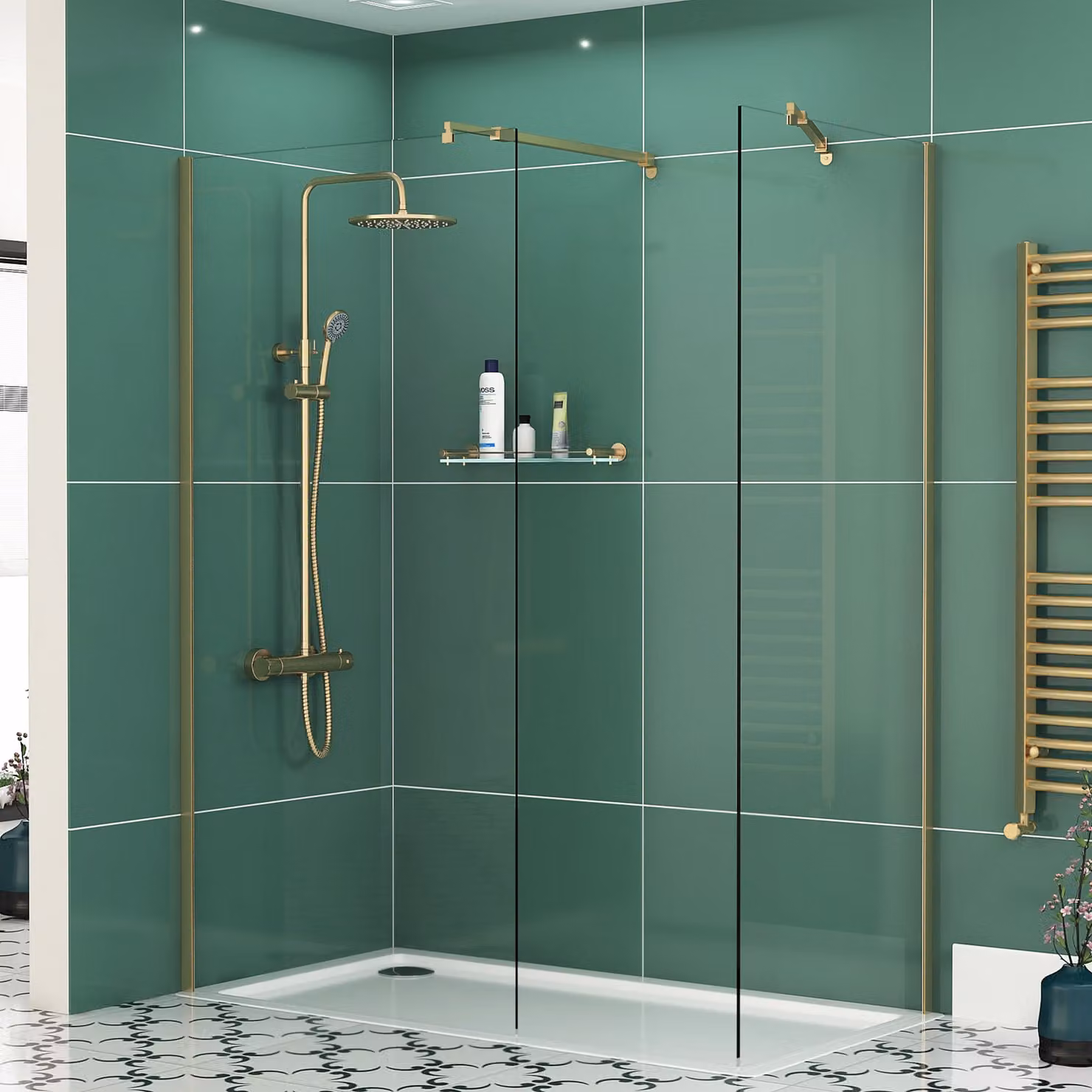 Royal Bathrooms Marbella Walk In Shower Enclosure with Tray, Brushed Brass, W: 120 cm, D: 76 cm