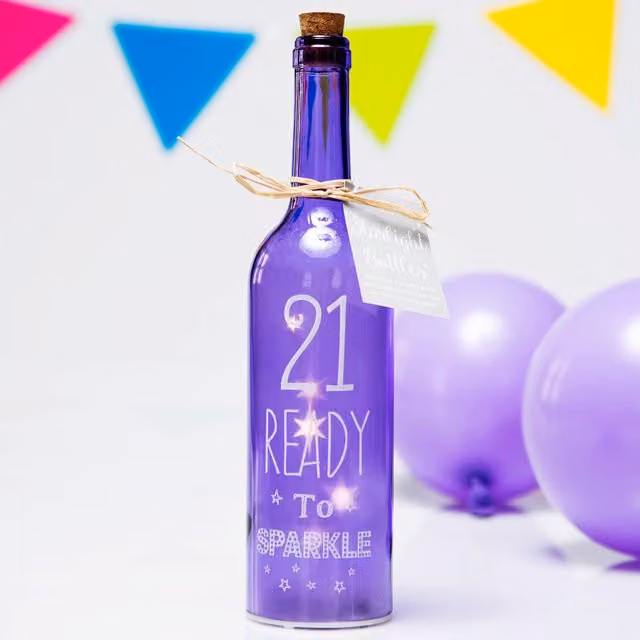 Boxer Gifts SB1221 Light-Up LED 21 Glass Starlight Bottle in Dark Purple, H 29.5 cm x W 6.7 cm – 1
