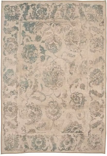 Kukoon Beige and Petrol Teal Floral Washable Rug, W/D: 280 x 380 cm