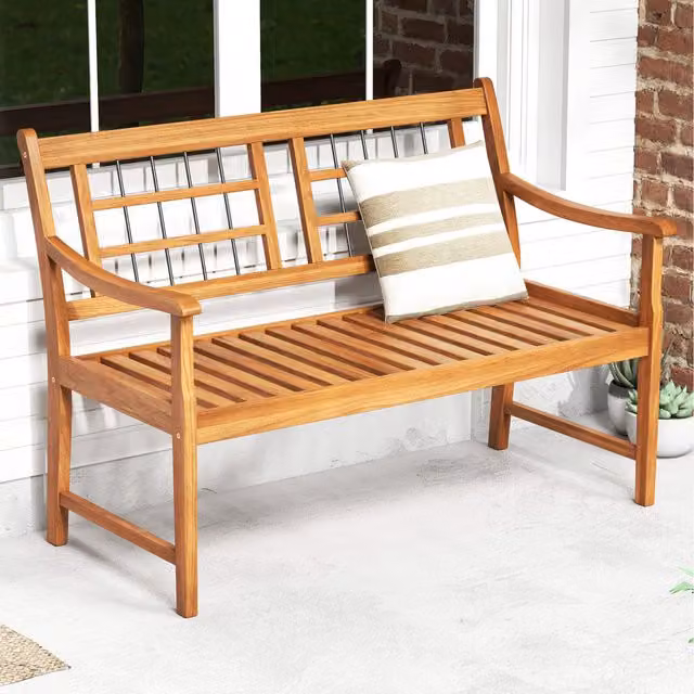 Costway 2-Person Acacia Wood Outside Chair in Brown