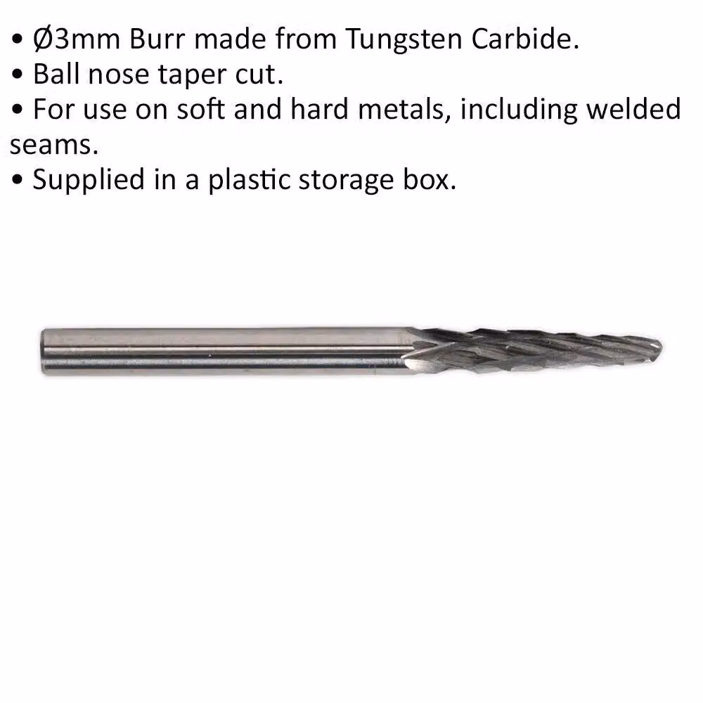 Loops 3 Pack of 3mm Micro Carbide Burr Ball Nose Tapered Bits for Rotary Metal Flashing Removal in Silver and Multicolour – 2