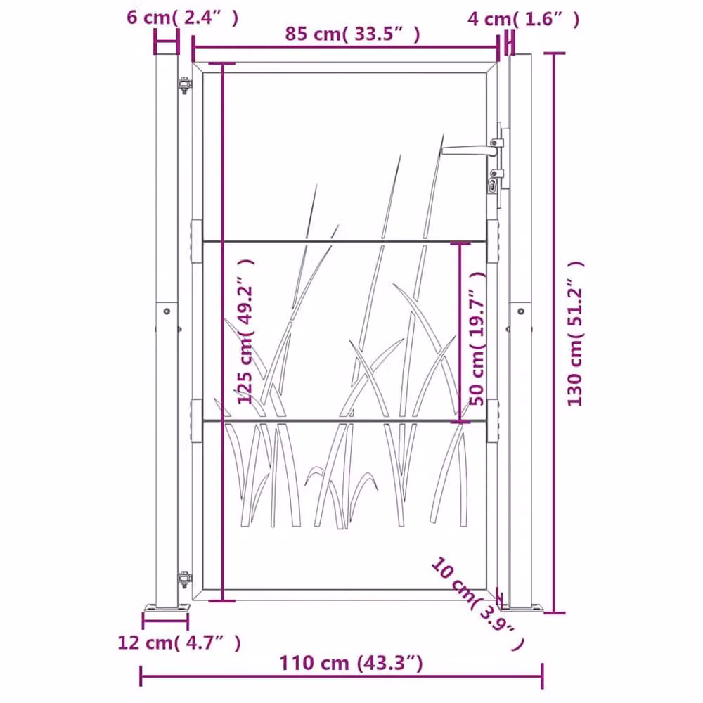 Berkfield Home Beautiful Garden Gate in Brown Corten Steel with Grass Design, W: 105 cm, H: 130 cm – 4