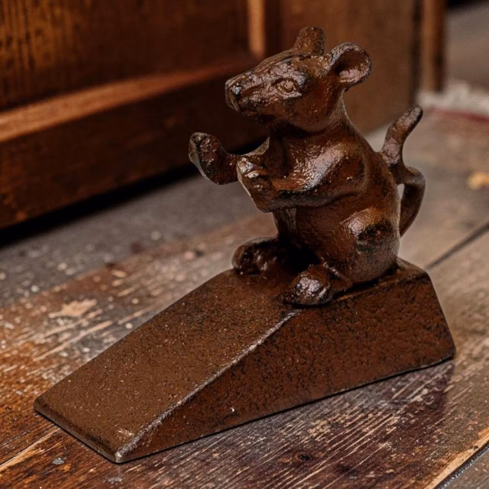 Four Candle Cast Iron Mouse Door Stopper in Brown – 2