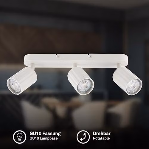 Briloner Modern Adjustable Ceiling Spotlight in White, GU10 LED Compatible – 2