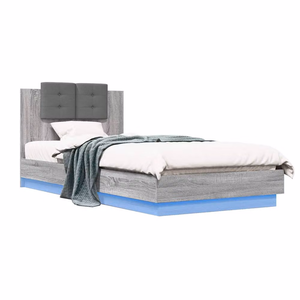 Berkfield Home Grey Sonoma Bed Frame with Under-Bed LED Lighting and Drawers, W/D/H: 80 x 200 cm – 2