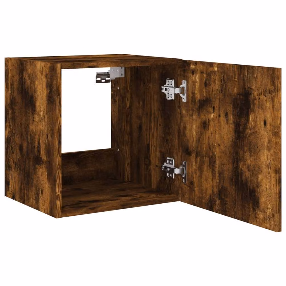 Berkfield Home Set of 2 Modern Wall Mounted TV Cabinets with Integrated LED Lights in Smoked Oak Brown, W/D/H: 40.5 x 35 x 40.5 cm – 5