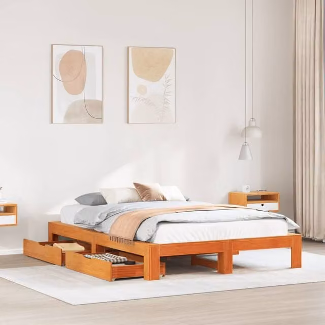 Berkfield Home King Size Solid Wood Pine Bed Frame in Waxed Brown, 150 x 200 cm – 1