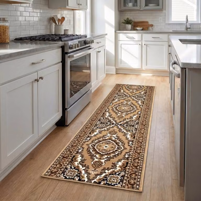 Bravich LTD Texas Medallion Traditional Hallway Runner Rug, Non-Slip Low Pile Polypropylene in Beige, W: 60 cm, L: 150 cm