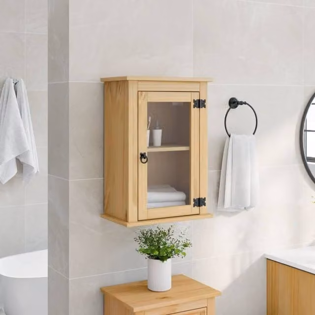 Berkfield Home Corona Bathroom Wall Cabinet in Brown Solid Pine, W: 45 cm, D: 27 cm, H: 64.5 cm