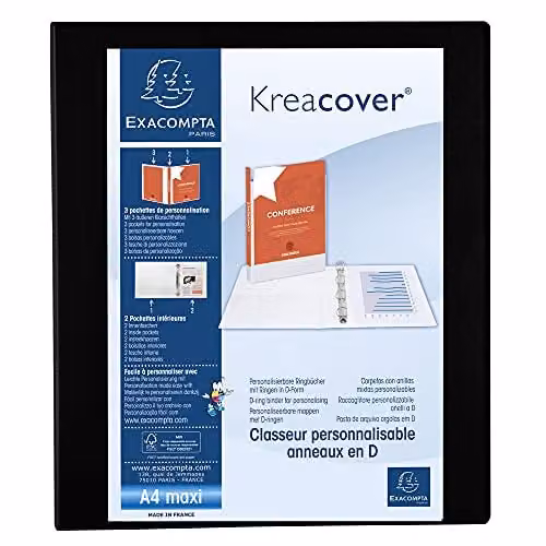 Exacompta Black Rigid Opaque A4 Maxi Binder with 4 D-rings and 3 Pockets, W: 32 cm, H: 27.7 cm, Spine: 47 mm – 1