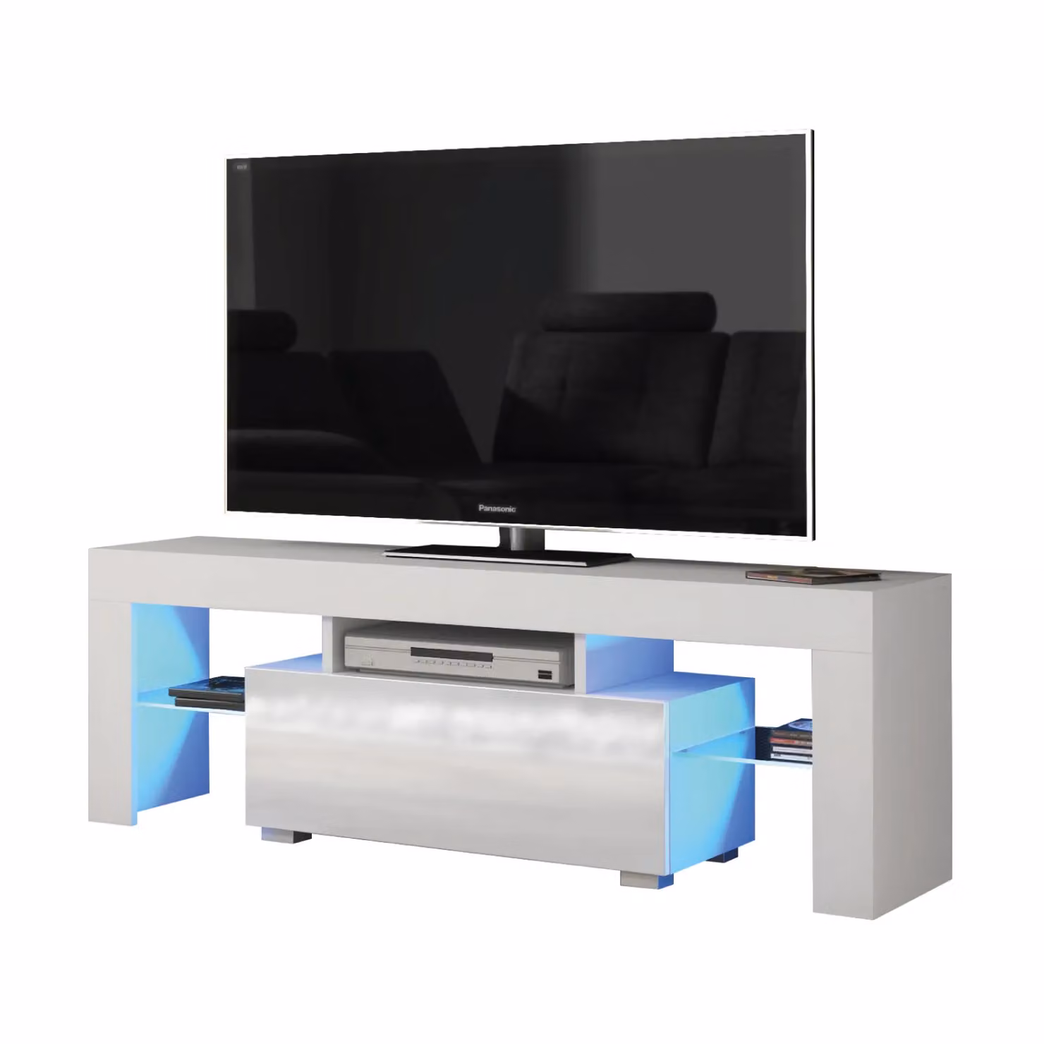 Creative Furniture Floe TV Unit in White with Glossy Doors and LED Lights, W: 130 cm, H: 45 cm, D: 35 cm – 4