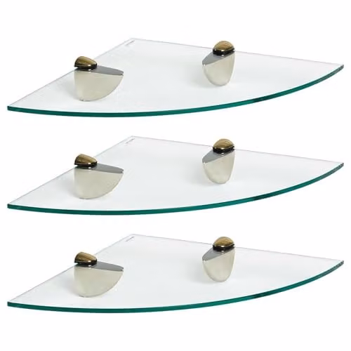 Harbour Housewares Set of 3 Floating Glass Corner Shelves in Gold and Transparent, Wall-Mounted Bathroom Storage Organiser, 30 x 30 cm – 1