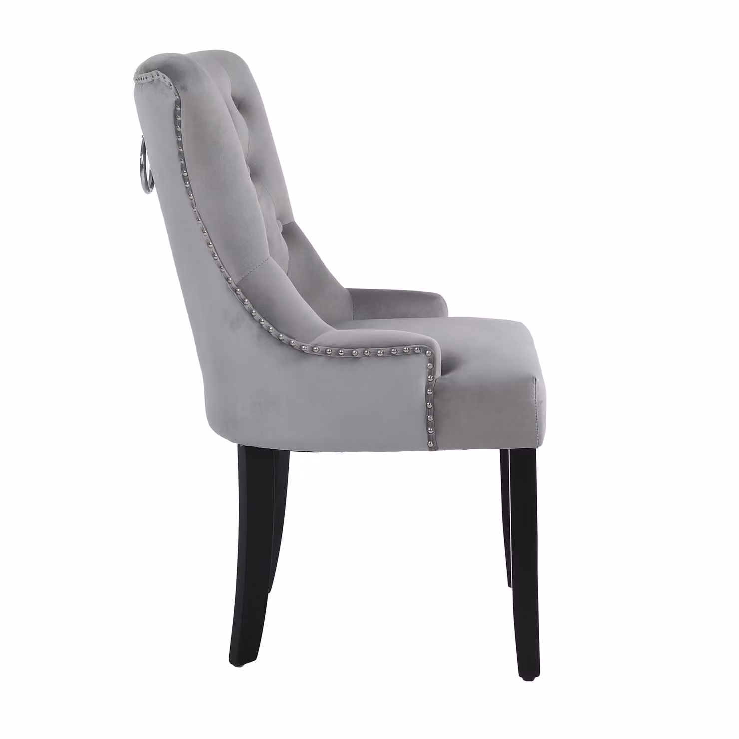 Neo Set of Two Studded Velvet Dining Chairs in Dark Grey – 3
